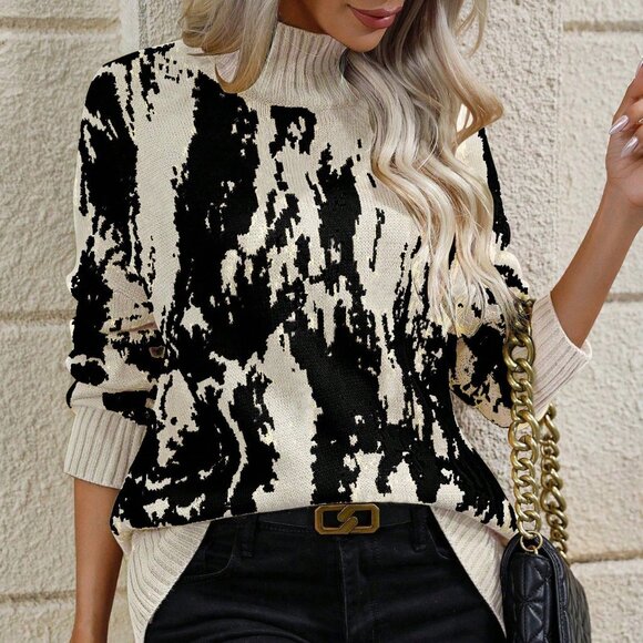 Apricot Casual Graphic Women's Mock Neck Sweater - Picture 5 of 6